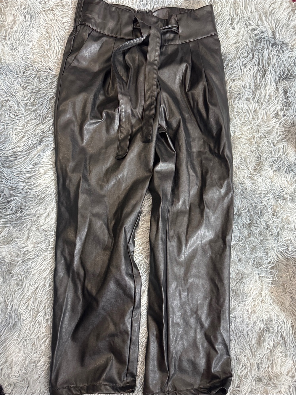 New York & Company Black Faux Leather Tie-Waist Pants